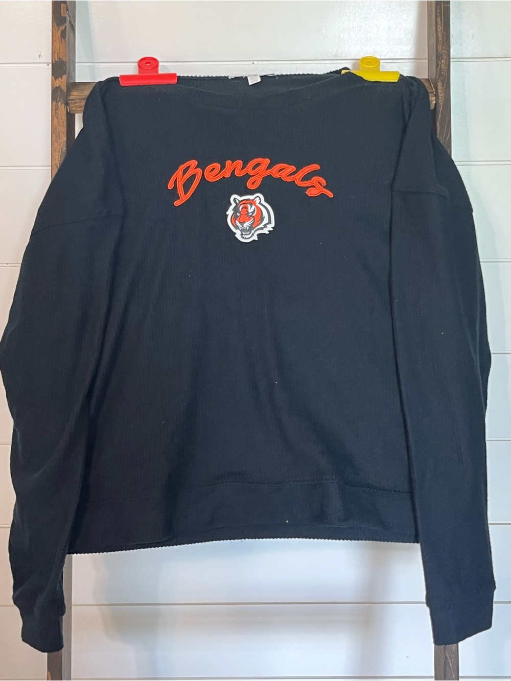 Black Crewneck Sweatshirt with Orange Bengals Script